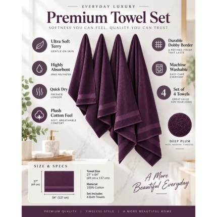 Custom Deep Plum Cotton Towel Set