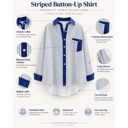 Custom Vertical Stripe Button-Up Shirt Oversized
