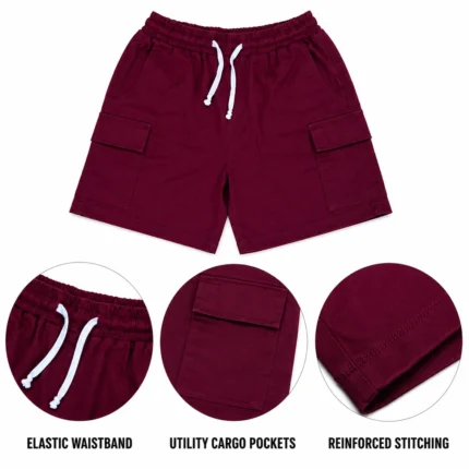 Premium Maroon Utility Cargo Shorts