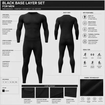 Custom Men Black Base Layer Set