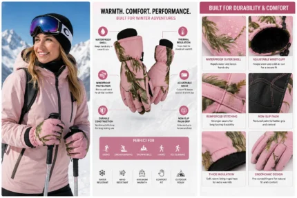 Custom Warm waterproof women Ski Gloves