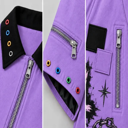 Custom Purple Punk Streetwear Zip Shirt