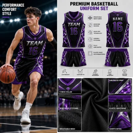 Custom Purple, Black Basketball Uniform