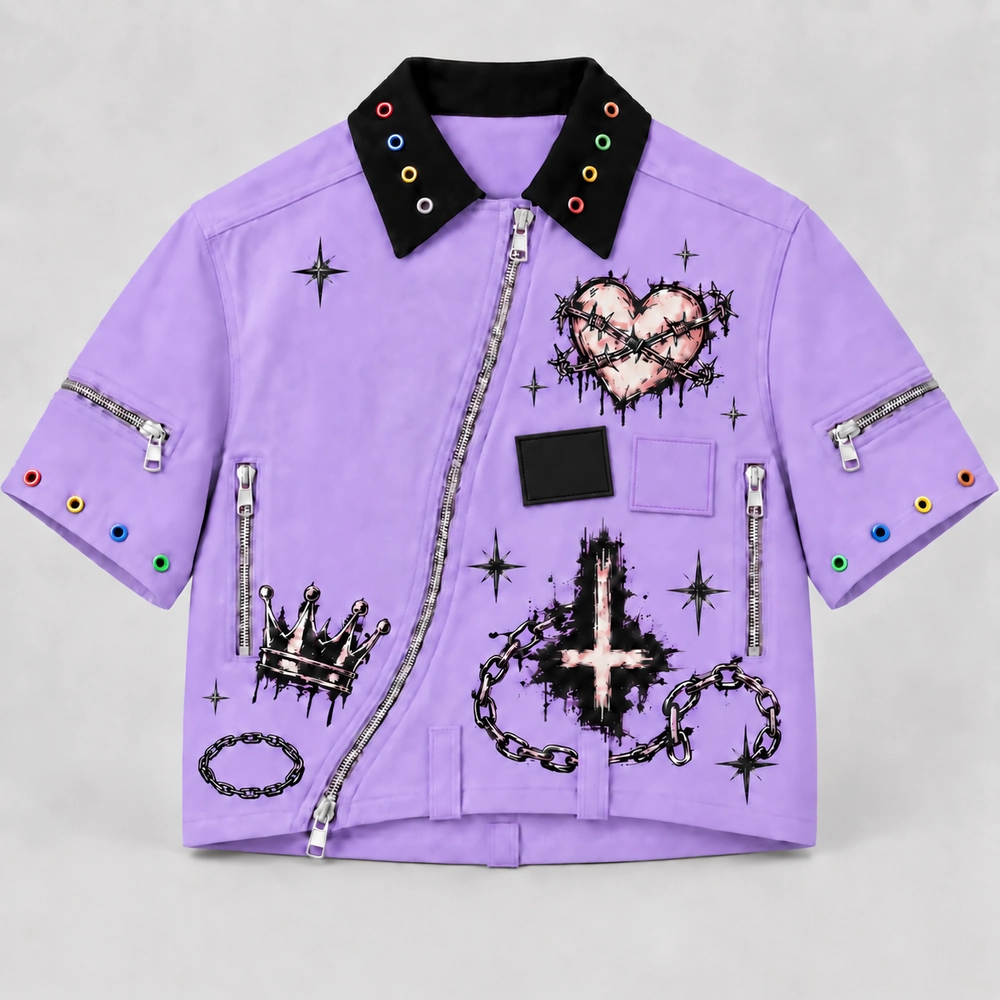 Custom Purple Punk Streetwear Zip Shirt Custom Purple Punk Streetwear Zip Shirt