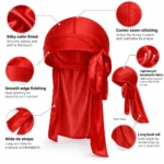 Custom Red Silky Satin Durag Long Tail