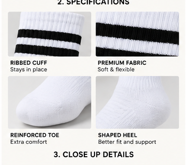 Custom White Double Stripe Crew Socks