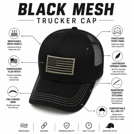 Custom American Flag Embroidered Trucker Cap